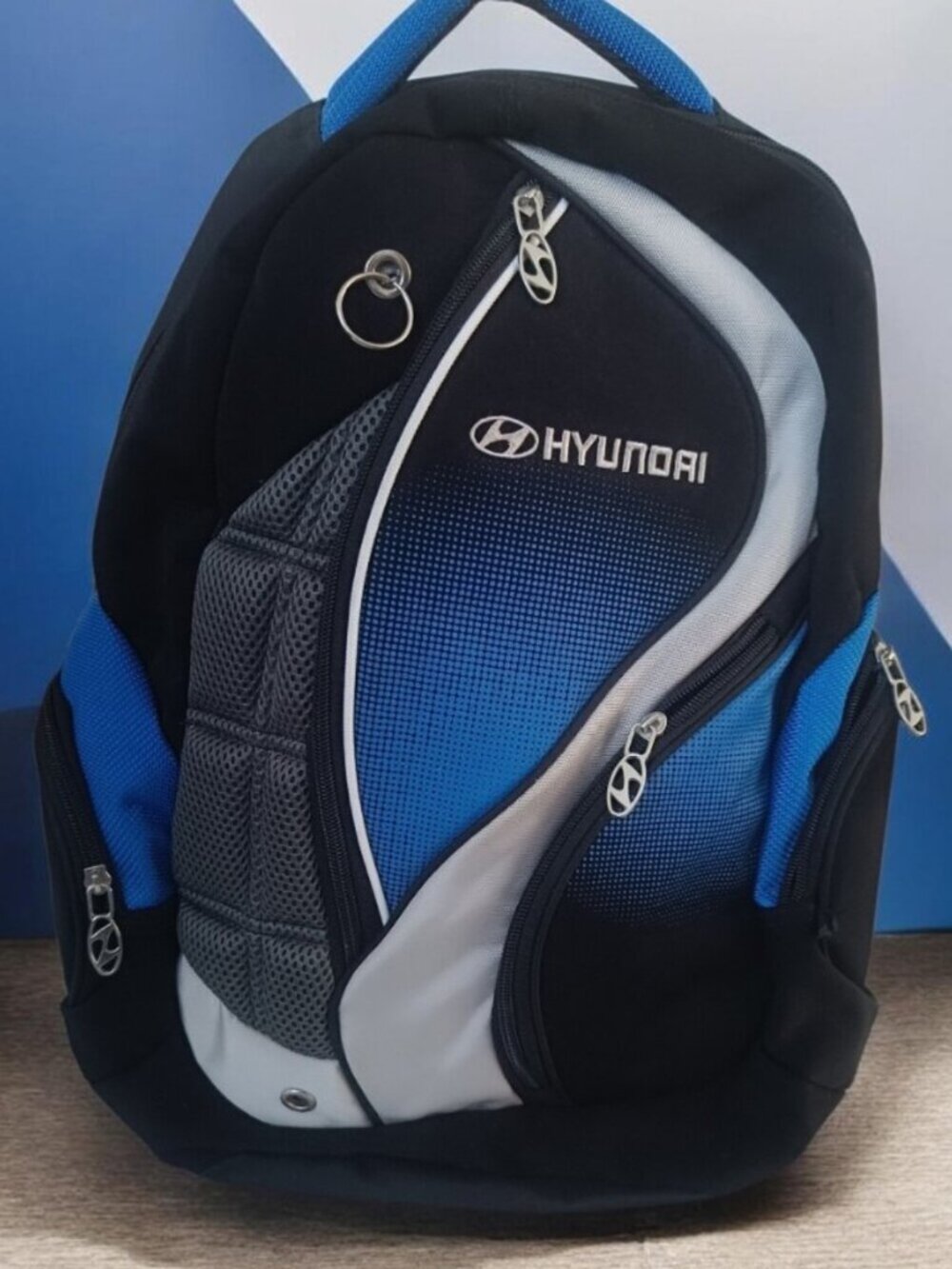 Hyundai Official Branded Black & Blue Backpack - Ergonomic Travel Daypack